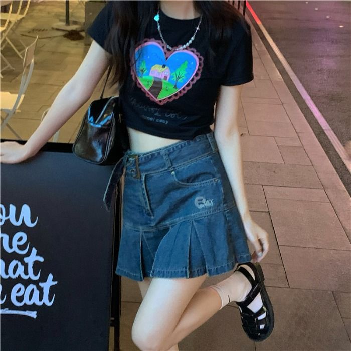 Chân Váy Denim Xếp Ly Dáng Ngắn Phong Cách Nhật Bản Thời Trang Mùa Hè 2022 Dễ Phối Đồ