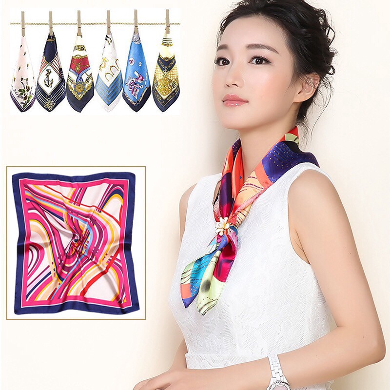 Khăn choàng cổ hình vuông bằng lụa satin mềm mại in họa tiết cổ điển thời trang tinh tế