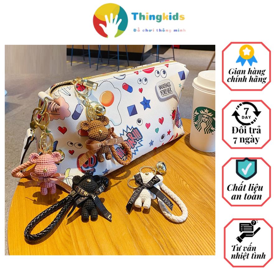 Móc khóa hình gấu hoạt hình dễ thương nhiều màu sắc tùy chọn - Thingkids
