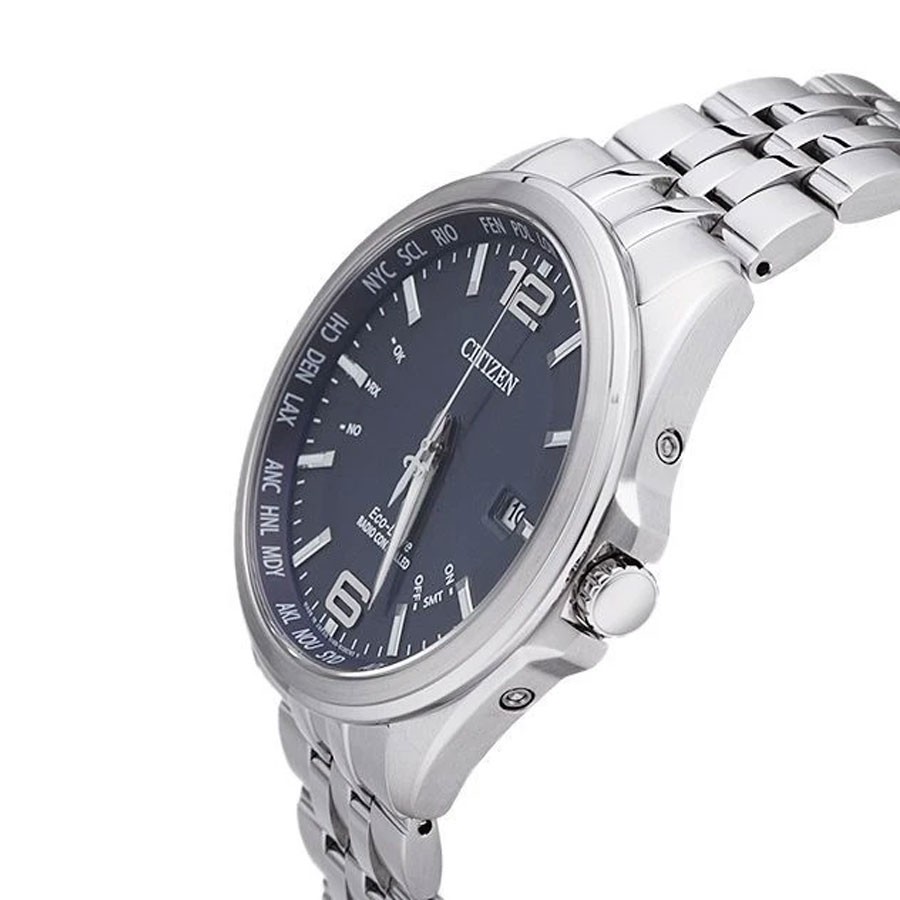 Đồng Hồ Citizen Nam Dây Kim Loại Eco-Drive (Năng Lượng Ánh Sáng) CB0011-77L - Mặt Xanh Dương (44mm)