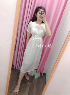 Đầm Midi Trắng Hở Lưng Bo Eo🌻🌻