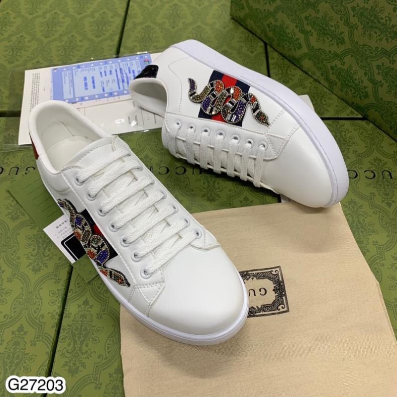 Giày thể thao G.uc.ci Rắn Đính Đá, Bản môi Sneaker GG vạch xanh đỏ cho nam, nữ - Hàng chuẩn FullBoxBill