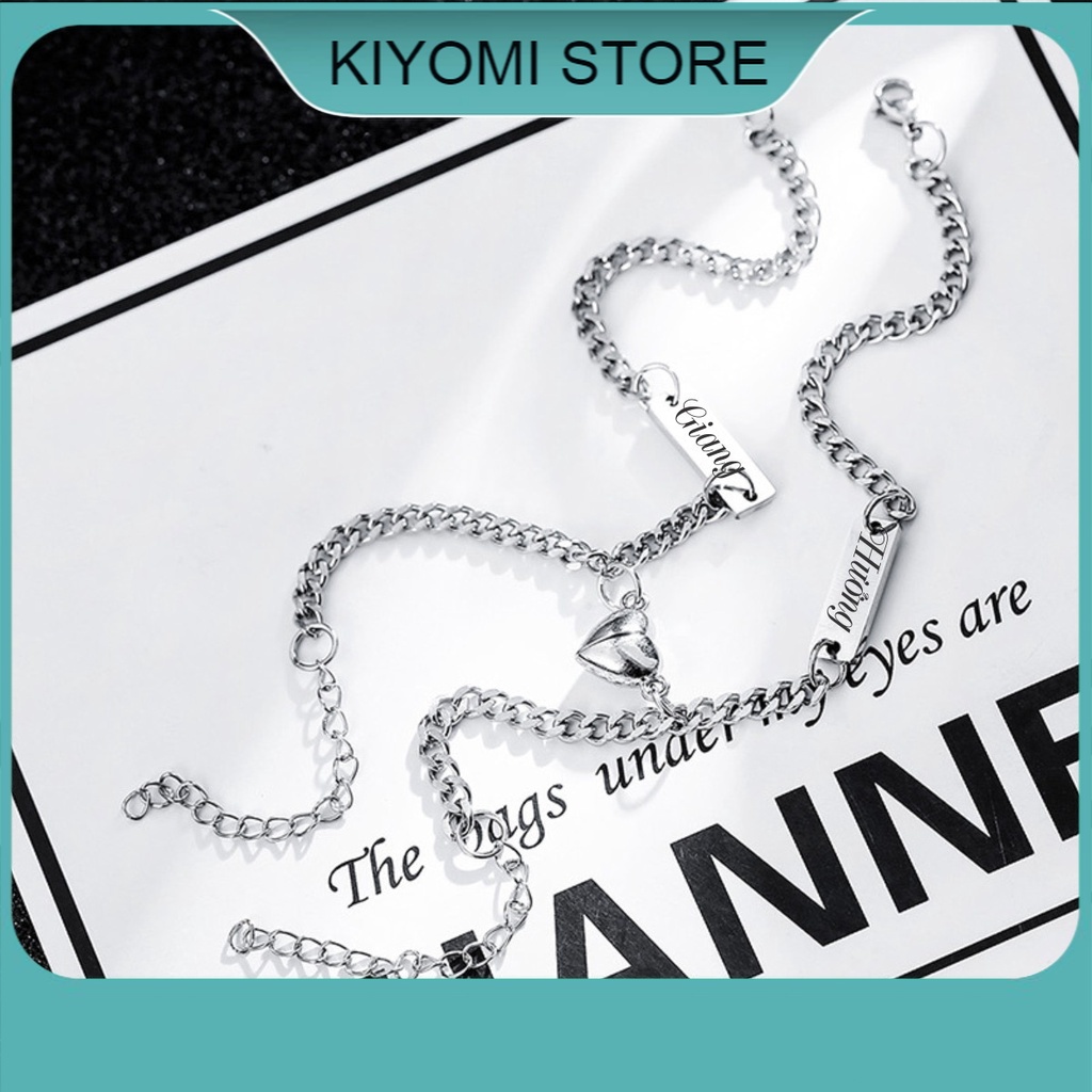 Vòng đôi lắc đôi  nam châm trái tim khắc tên theo yêu cầu chống gỉ dành cho nam nữ  KIYOMI STORE