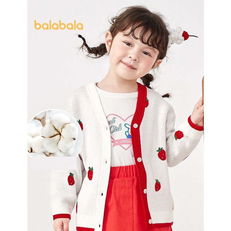 (3-7 tuổi) Áo len họa tiết quả dâu mặc Noel cho bé gái hãng BALABALA 201321103002 cực kỳ mềm mại và đáng yêu