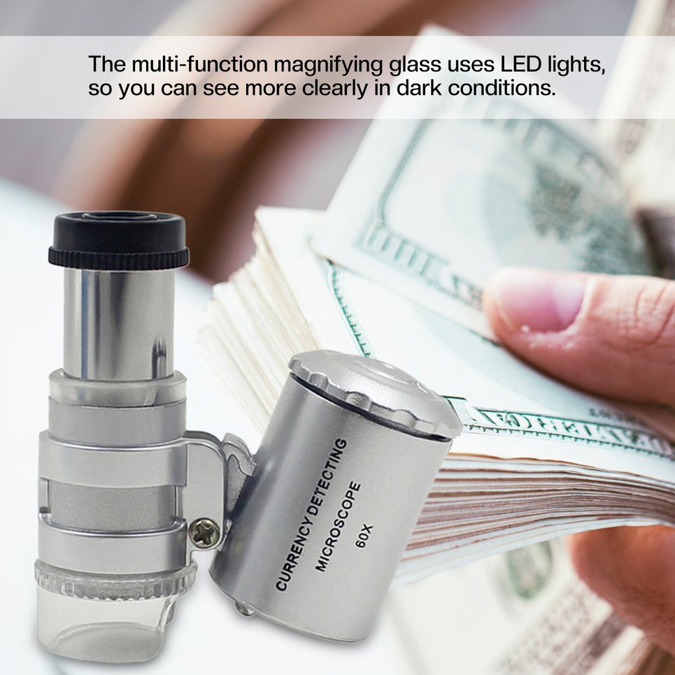 Microscope 60X LED Lighting Mini Multifunctional Illuminated Glass Lens Loupe