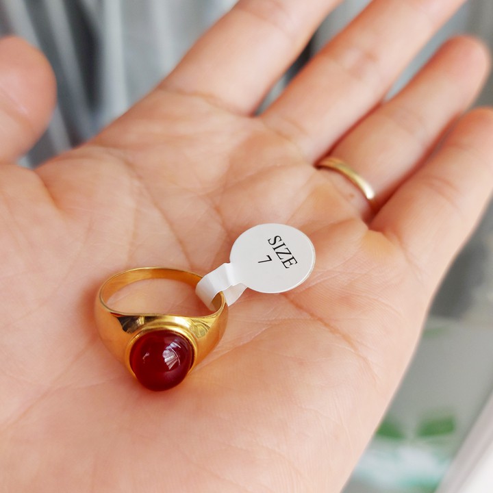 Nhẫn nam titan mạ 18K đá Ovanl mắt mèo M2