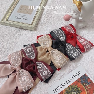 🎀 KẸP/ CỘT TÓC NƠ RIBBON PHỐI REN HOA TRẮNG - [ Nhà Nấm handmade]