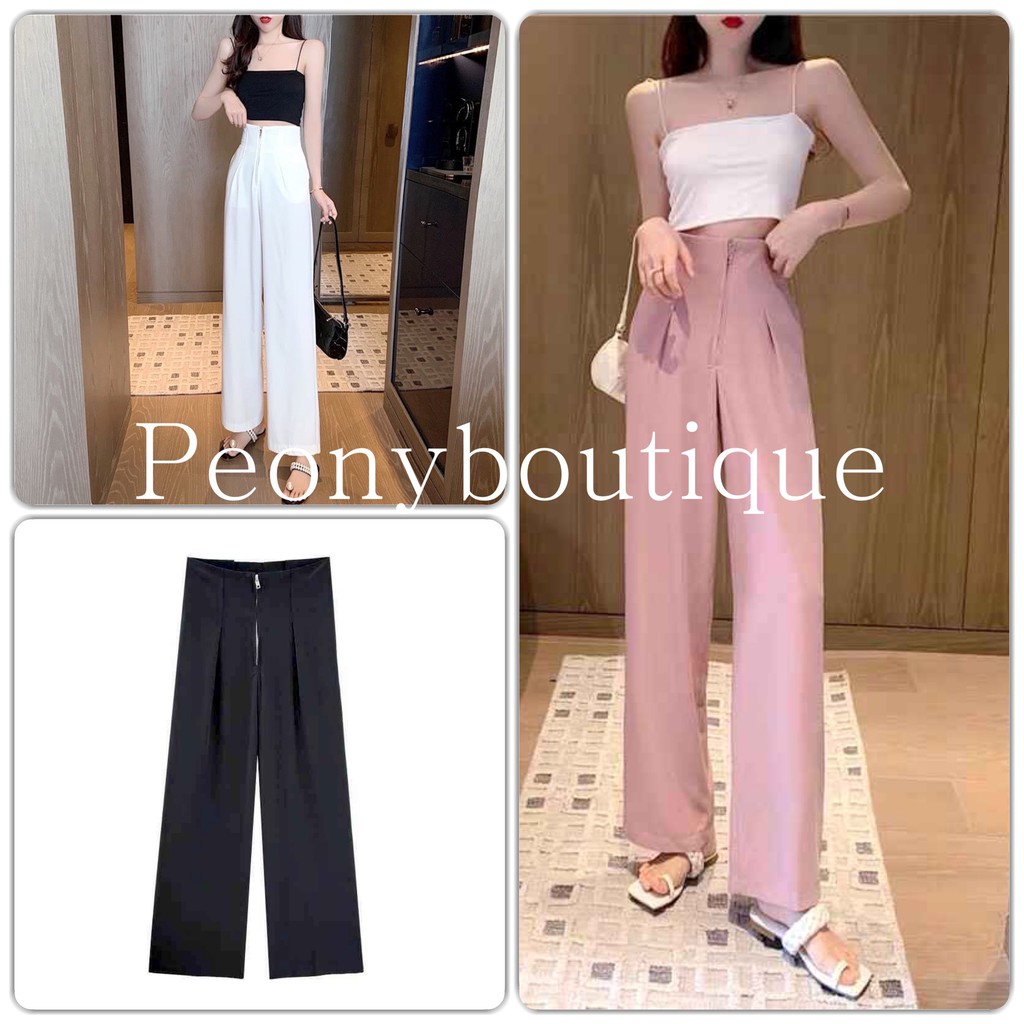 Quần Culottes Khóa Giữa PEONYB Nữ [FREESHIP] 🌸 Sớ suông ống rộng cạp cao, baggy tây màu ĐEN | TRẮNG | HỒNG Ulzzang HOT 🌸 | BigBuy360 - bigbuy360.vn