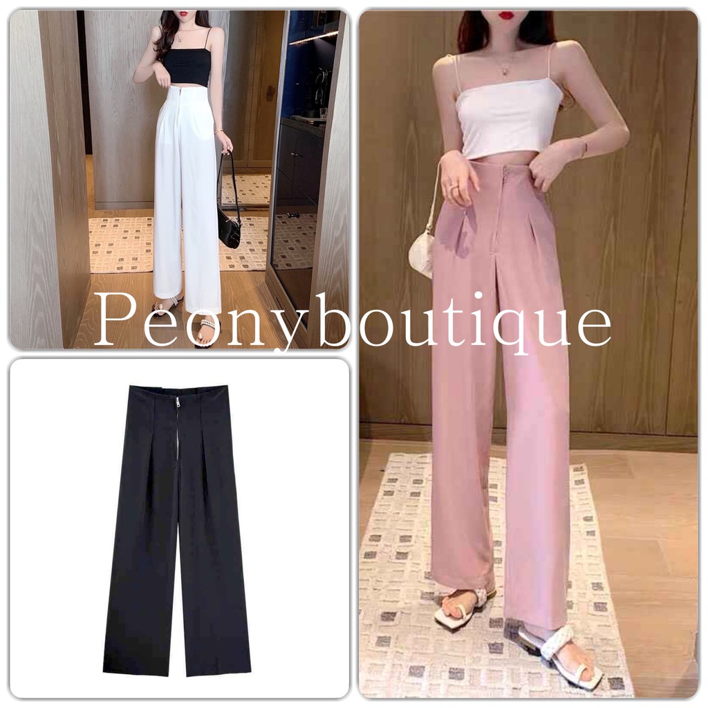 Quần Culottes Khóa Giữa PEONYB Nữ [FREESHIP] 🌸 Sớ suông ống rộng cạp cao, baggy tây màu ĐEN | TRẮNG | HỒNG Ulzzang HOT 🌸