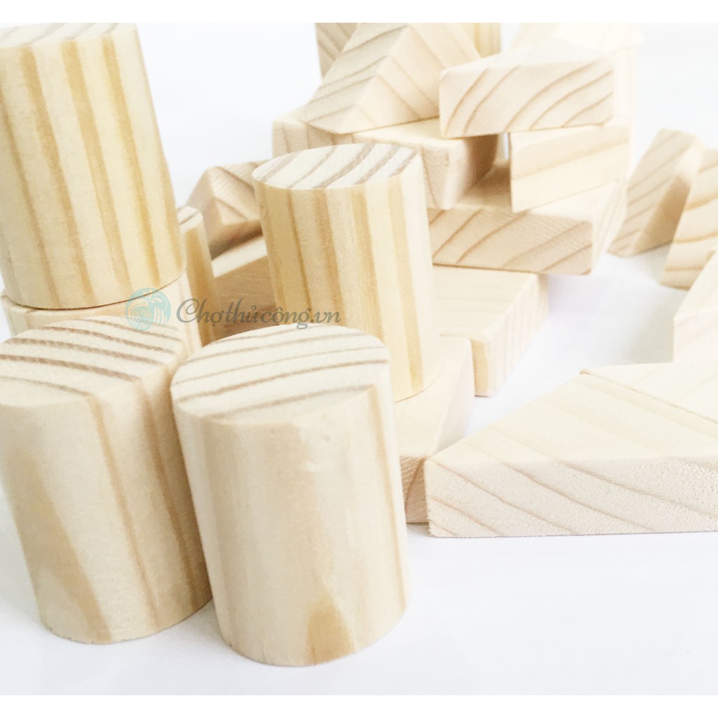 Combo 30 miếng gỗ xếp hình gỗ thông làm thủ công handmade, mô hình, vẽ trang trí hoặc đồ chơi (vuông, tròn, tam giác)