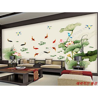 Decal dán tường LUVINA trang trí phòng khách, phòng ngủ, phòng ăn - Đầm sen xanh 3D