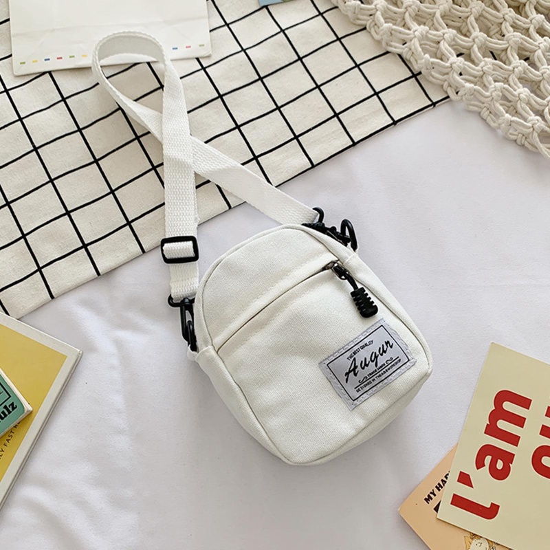 Túi Đeo Chéo Mini Bằng Vải Canvas Màu Trơn Thời Trang Dành Cho Nữ