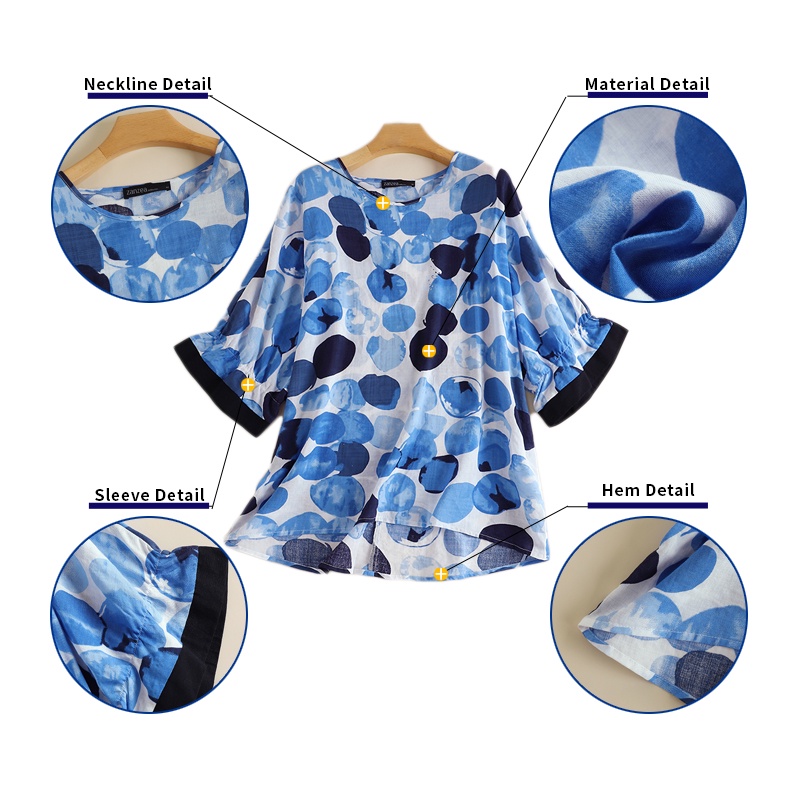 Áo ZANZEA tay lửng họa tiết chấm bi phong cách vintage xinh xắn cho nữ