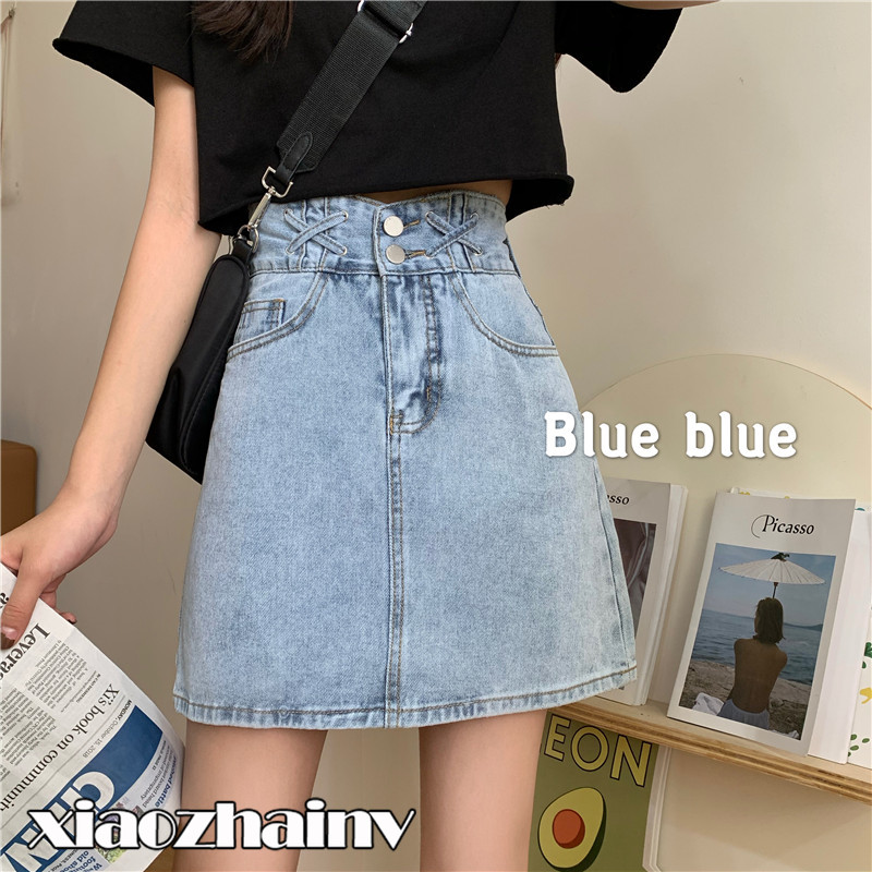 Chân Váy Xiaozhainv Denim Dáng Lưng Cao Kiểu Ulzzang Hàn Quốc