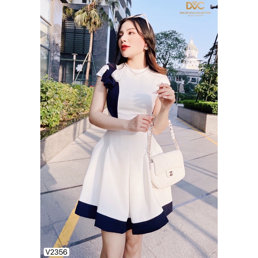 Váy trắng xòe viền xanh V2356 - LAMY87 | BigBuy360 - bigbuy360.vn