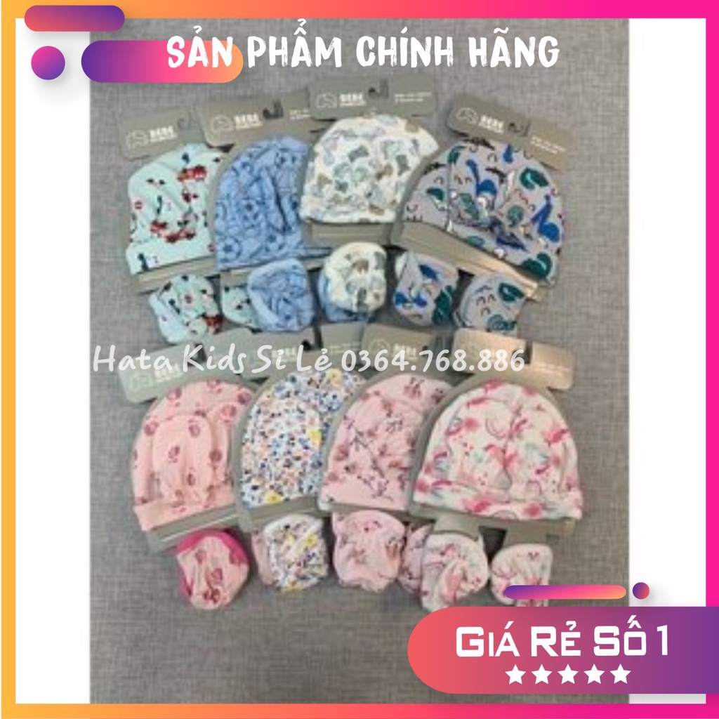 Set mũ, bao chân,bao tay cho bé sơ sinh nhiều màu BEBE COMFORT 100% Cotton Hàng Chính Hãng