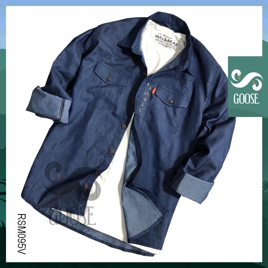Áo sơ mi đẹp nam GOOSE RSM095 màu Xanh đậm, Xanh nhạt