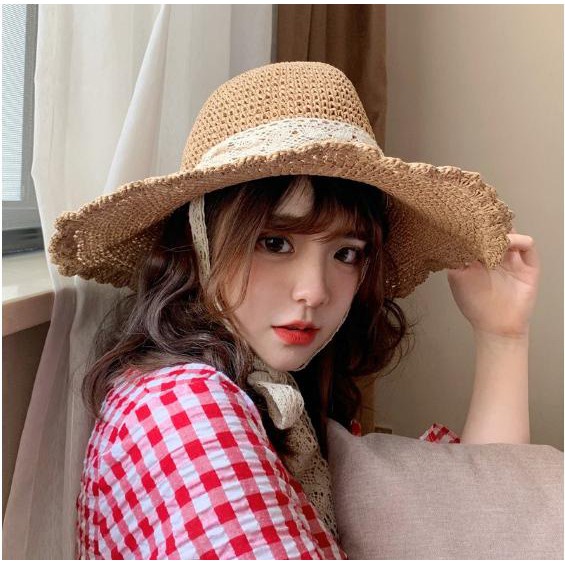 MŨ / NÓN CÓI ( ĐI BIỂN ) TIỂU THƯ MỀM THẮT NƠ VINTAGE