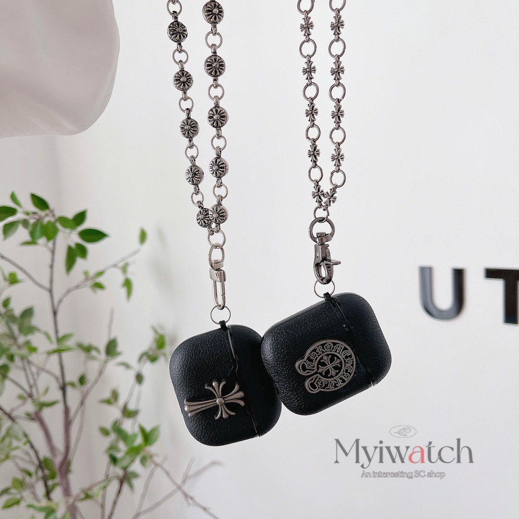 Vỏ Bảo Vệ Hộp Sạc Tai Nghe bluetooth Không Dây Airpods 1 2 3 pro Bằng Da Handmade Họa Tiết Thánh Giá Bằng Kim Loại