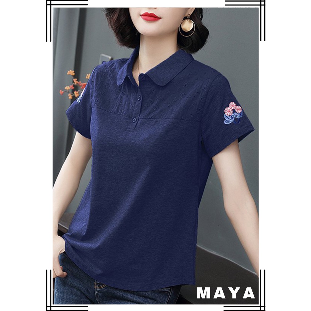 Áo Thun nữ C'FAM áo cotton Nữ Kiểu, họa tiết thêu, đủ màu đủ size, thiết kế bassic AT09