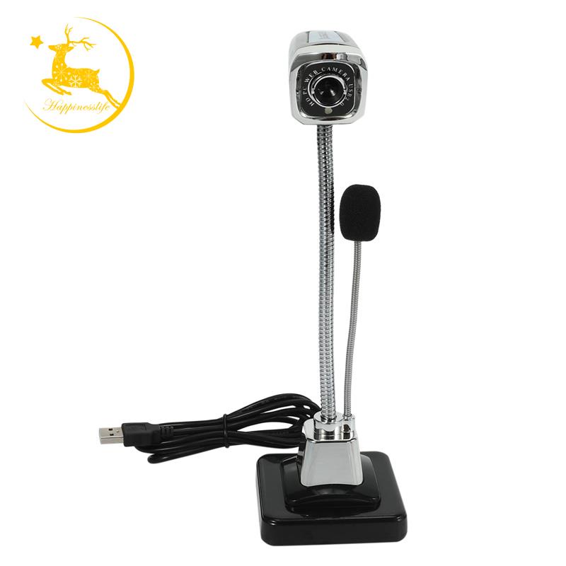 Webcam PC cổng USB tích hợp micro dùng Live stream trực tuyến / quay video đèn LED cổ ngỗng linh hoạt