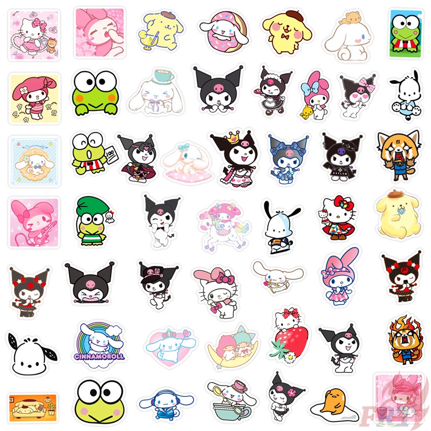 ❉ Sanrio Cartoon Kawaii Character Mixed Series 01 Stickers ❉ 50Pcs/Set Q Melody Kuromi Kerokero Keroppi Cinnamoroll Hello Kitty DIY Fashion Luggage Laptop Skateboard Decals Doodle Stickers