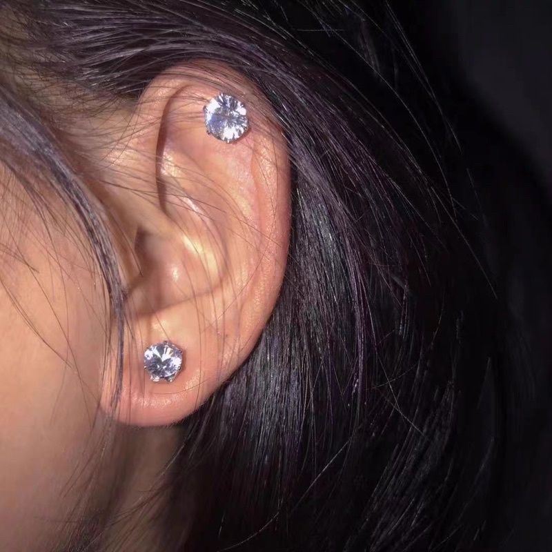 Khuyên tai đính đá zircon nam nữ unisex thép titan không gỉ phong cách Hàn Quốc thanh lịch thiết kế đơn giản