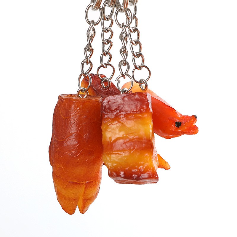 Đồ quà lưu niệm móc khóa dây cặp sách balo túi xách hình đồ ăn xinh xắn dễ thương cute giá rẻ dây inox thịt tôm kho