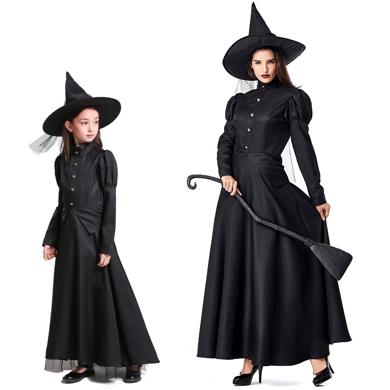 Trang Phục Hóa Trang Phù Thủy Màu Đen Nhân Dịp Halloween Cho Người Lớn Và Trẻ Em