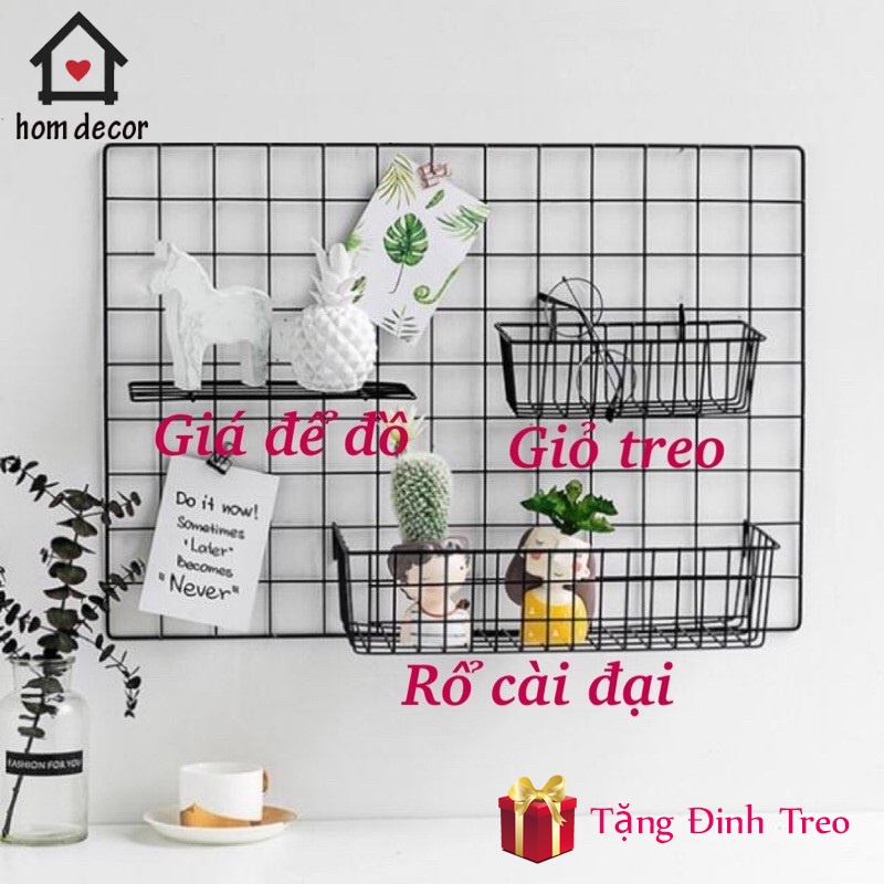 Khung Lưới Thép Trang Trí Treo Tường, Phụ Kiện Trang Trí Rổ Sắt Decor Cài Lưới Đựng Đồ Đa Năng