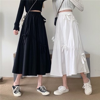 [Order] Chân váy dài trắng vintage thắt nơ chéo. Chân váy thô midi ulzzang hình thật cuối