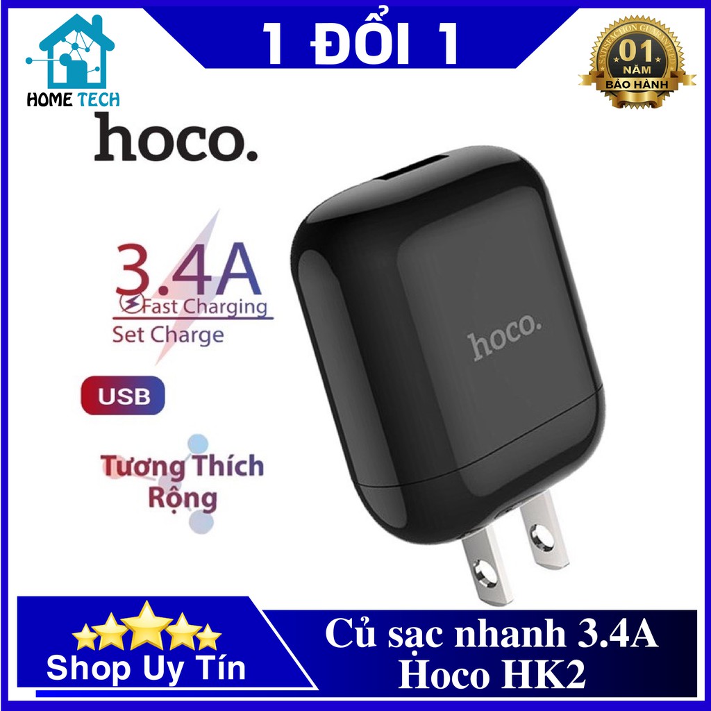 Củ Sạc Nhanh Iphone Hoco HK2 3.4A - tự động điều chỉnh điện áp cho phù hợp với các thiết bị