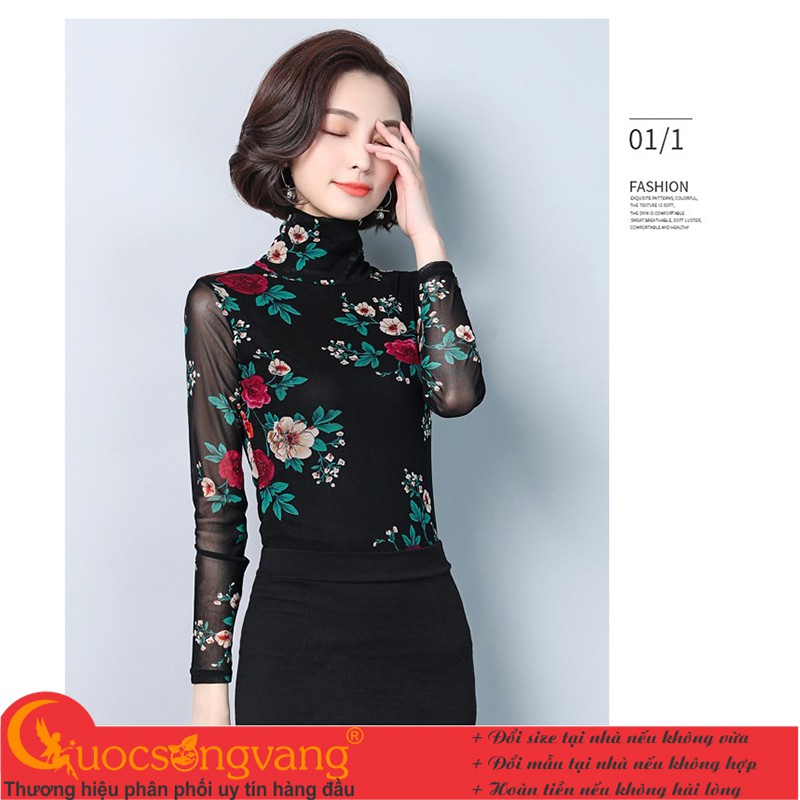 Áo thun nữ in hoa áo kiểu thun lưới dài tay GLA238 Cuocsongvang