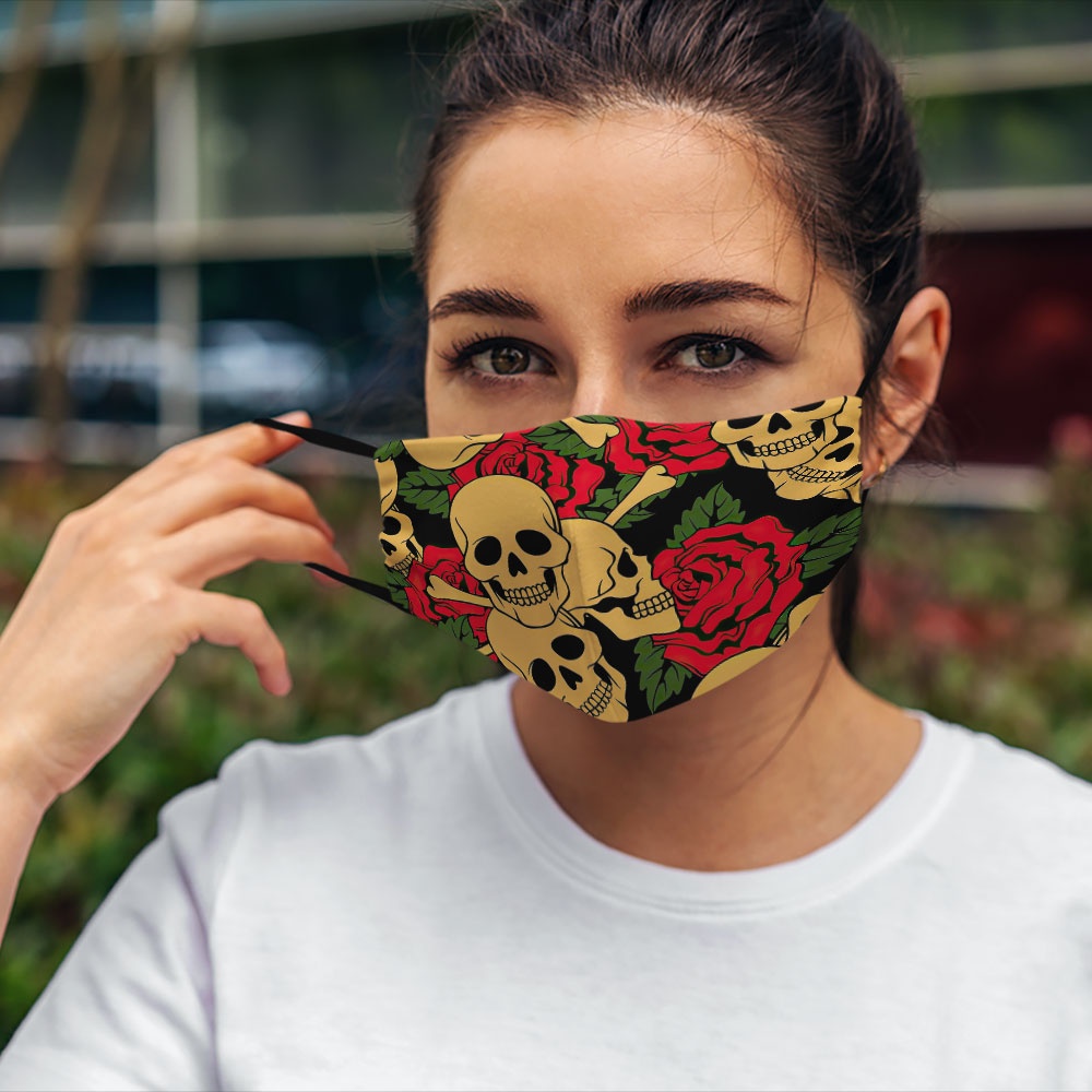 khẩu trang vải y tế SKULLS_1585 CARTWELL poly cotton 100%,  chống bụi in họa tiết 3d thời trang