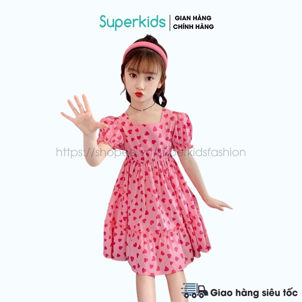 Váy cho bé gái, Đầm họa tiết hình Tim 8-22kg QATE792