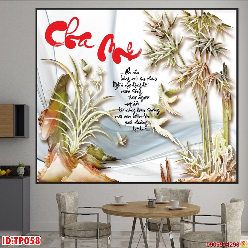 TRANH DÁN TƯỜNG 3D THƯ PHÁP CHỮ CHA MẸ, ƠN THẦY CÔ, HIẾU THẢO, QUÊ HƯƠNG, HẠNH PHÚC