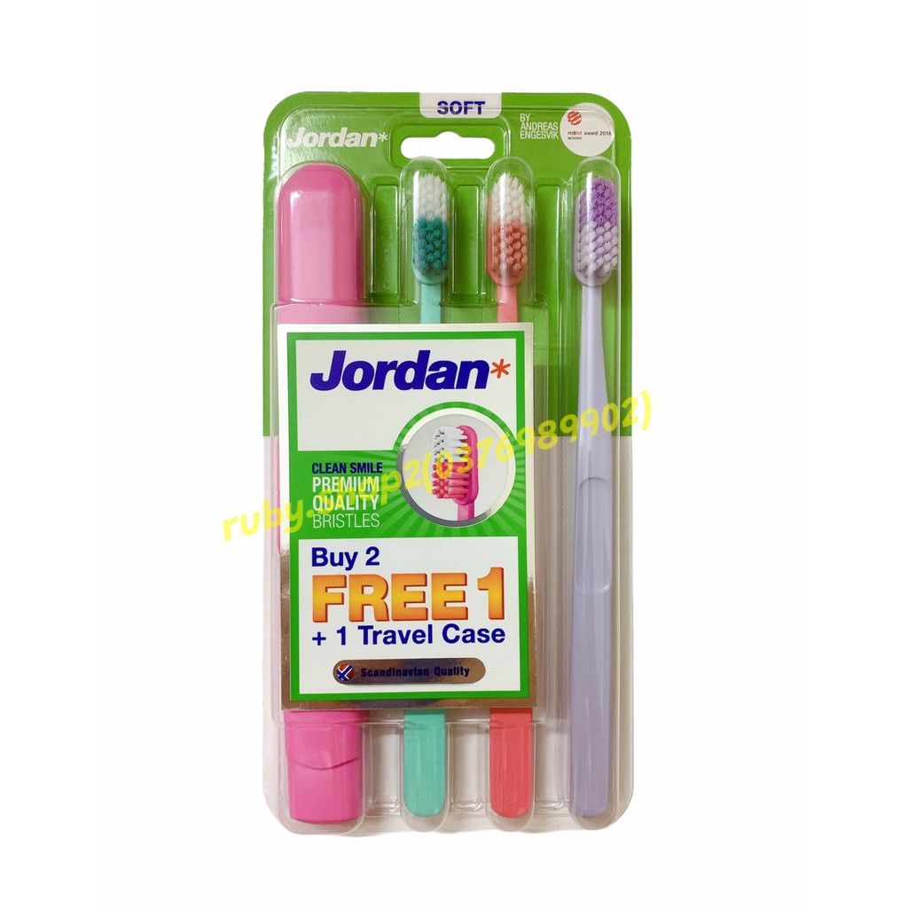 Sét 3 bàn chải JORDAN Clean Smile tặng hộp đựng bàn chải chuẩn hàng Malaysia