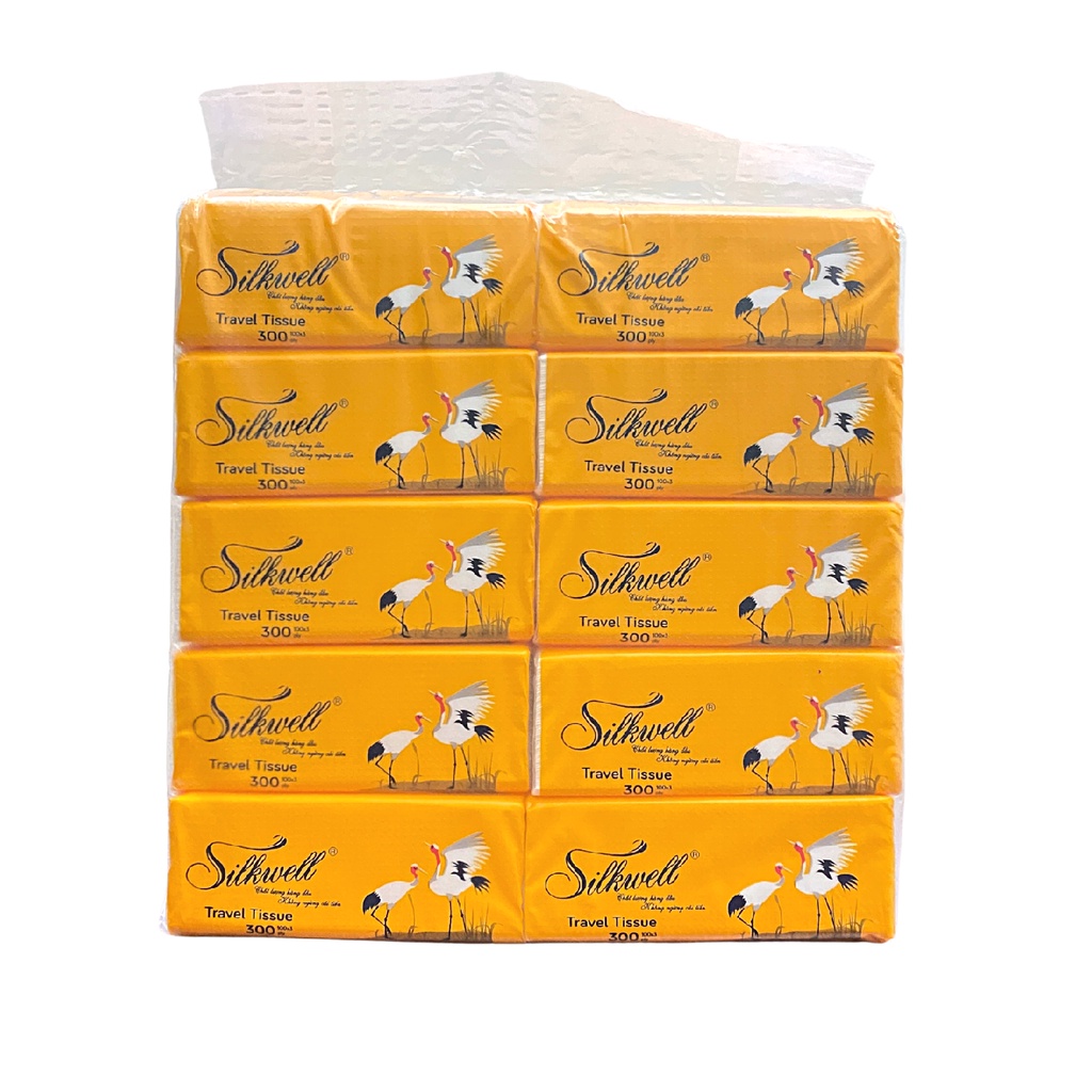 Giấy rút lụa mini SIlkwell r100 Sếu vàng 3 lớp cao cấp tiện lợi
