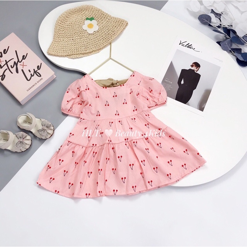 Váy cho bé gái, váy hoa nhí cộc tay mùa hè, đầm babydoll buộc nơ cho bé Zalackids