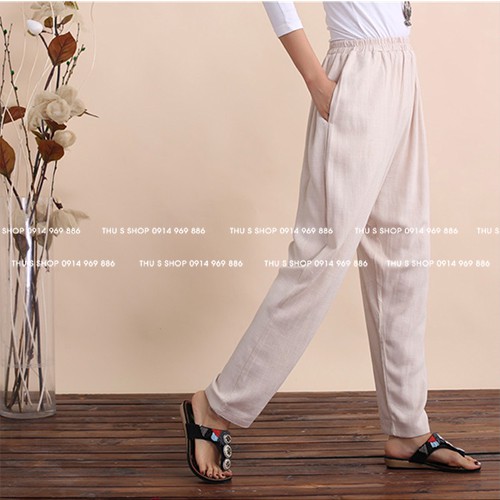 Quần baggy nữ chất đũi mát dáng dài, lưng chun cao, form rộng nhiều màu THUS | BigBuy360 - bigbuy360.vn