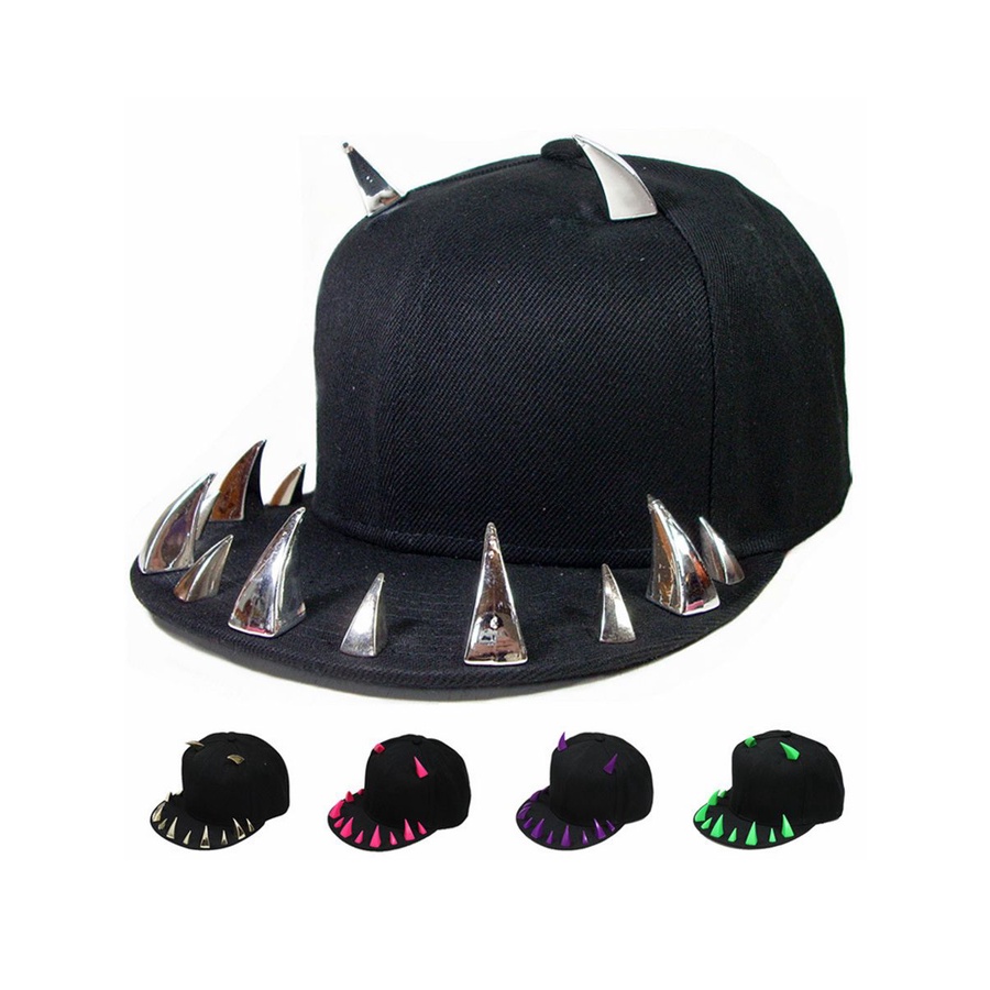 ◐✻♈Mũ Lưỡi Trai Phẳng Đính Đinh Tán Toàn Diện Phong Cách Punk Hip Hop Cá Tính Cho Nam