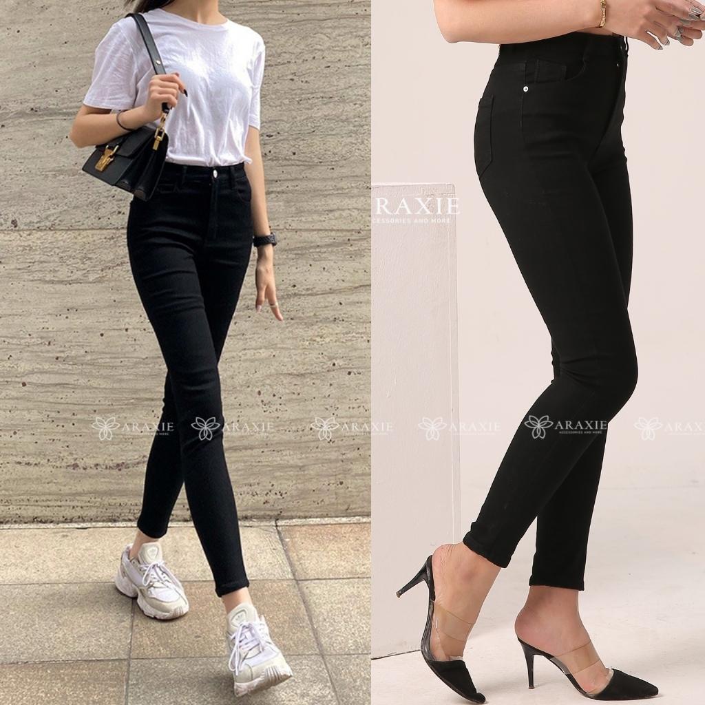 Quần skinny Jean nữ Araxie Quần bò bó nữ ôm cạp cao màu đen Co Giãn Tốt, Tôn Dáng KVB-SKD-01