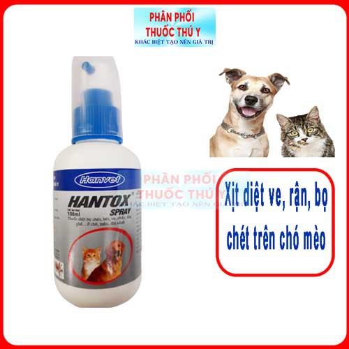 HANVET HANTOX SPRAY 100ml CHAI XỊT VE, RẬN, BỌ CHÉT TRÊN CHÓ MÈO