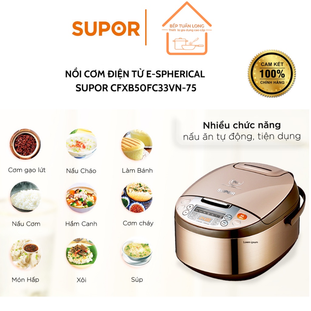Nồi Cơm Điện Tử Lòng Niêu SUPOR CFXB50FC33VN-75,1,8L, 750W - Hàng Chính Hãng bảo hành 12 tháng