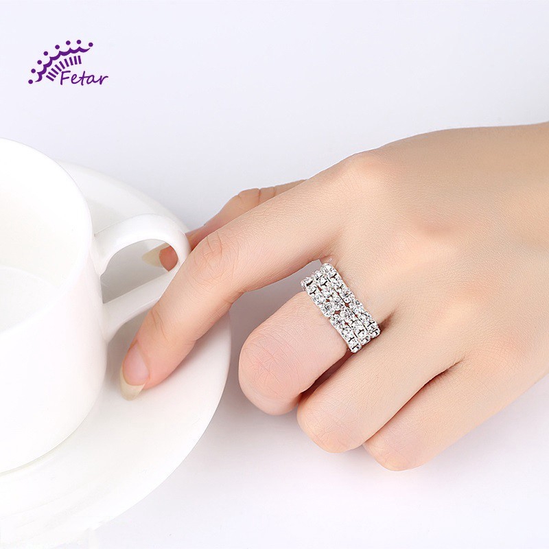 Nhẫn Đính Đá Zircon Co Giãn Nhiều Lớp Phong Cách Hàn Quốc