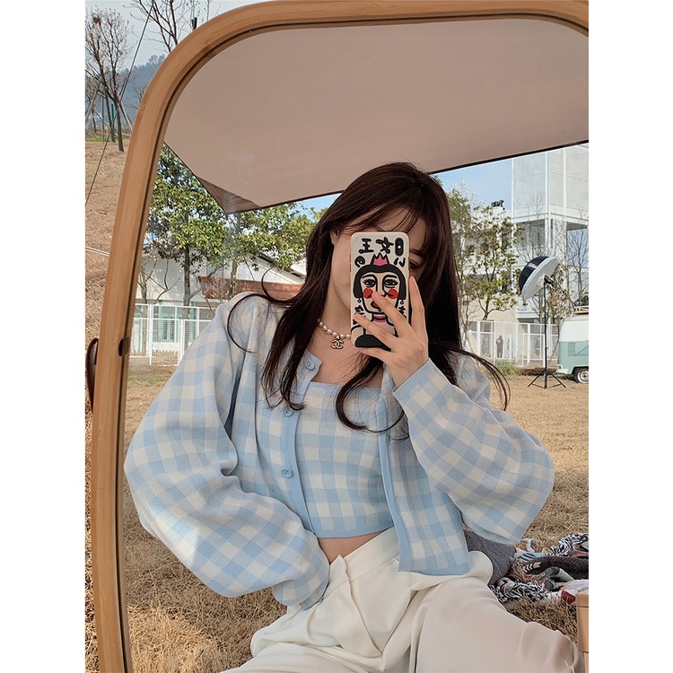 Set cardigan 2 món caro hồng trắng dài tay lady nhiều màu