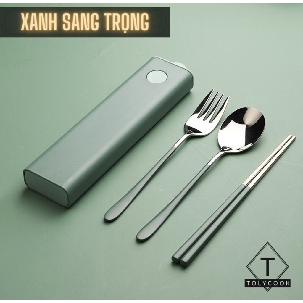 [ Sét 3 Món ] Bộ Thìa Đũa Dĩa inox 304 Mạ Vàng Cao Cấp – Tăng Kèm Hộp Đựng Sang Trọng – Hàng Loại 1