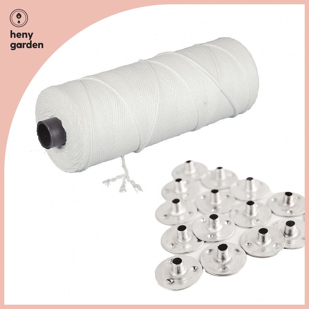 Bấc Nến (Tim Nến) Cotton Nhúng Sáp + Đế Kẹp Heny Garden – Nguyên Liệu Làm Nến Thơm - Tặng Mẫu Thử Tinh Dầu