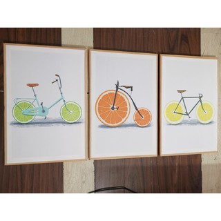 Bộ 3 tranh treo tường trên nền canvas xe đạp cam chanh dễ thương trang trí nhà bếp Tipo_0137