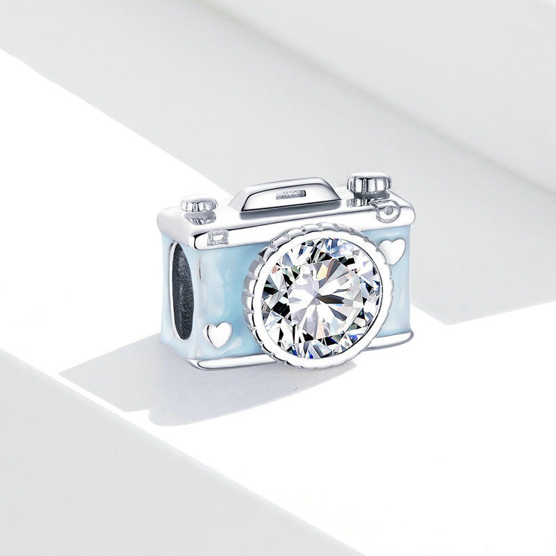 Charm bạc H.A.S hình máy ảnh màu xanh - Hạt charm bạc thời trang